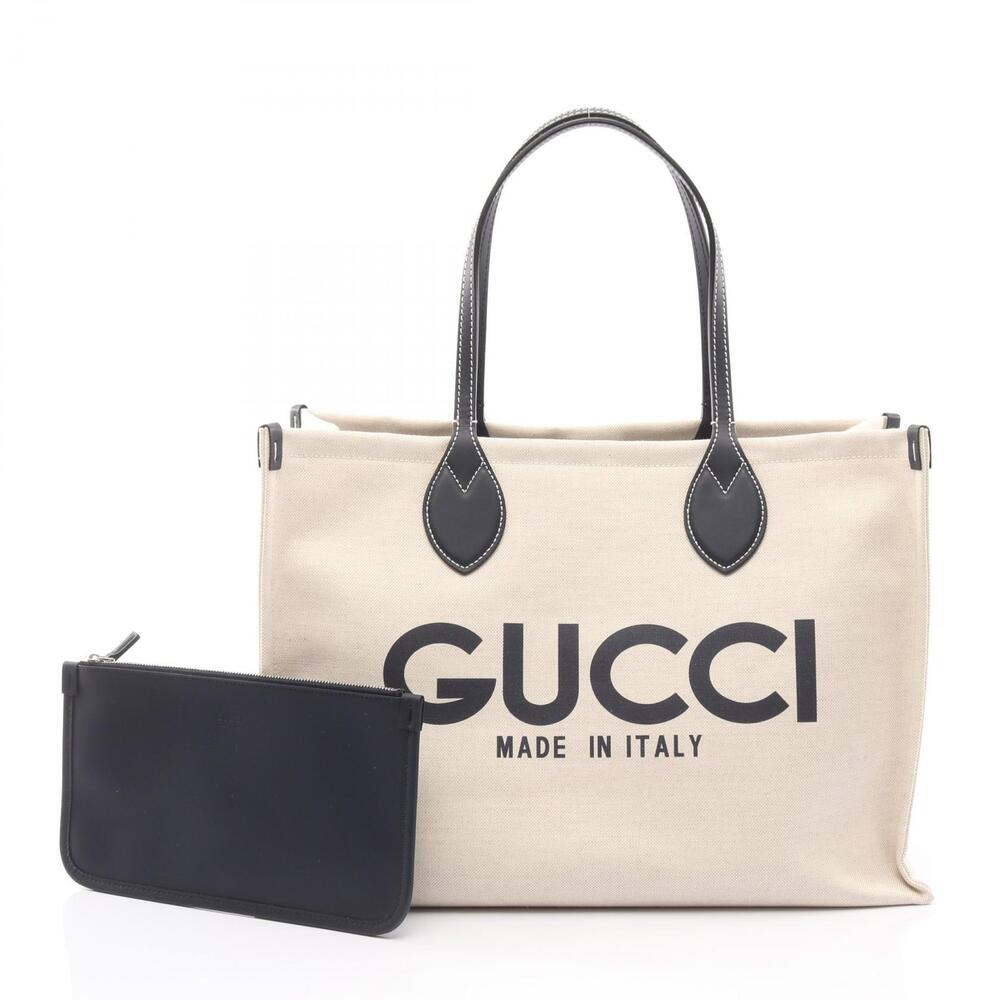 Gucci Tote Bag Canvas Leather Ivory White Navy Blue